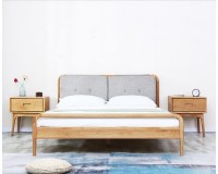 Navia Solid oak Queen Size Bed Frame with Upholstered Headboard (new arrival)